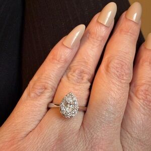 10k White Gold Lab Grown 1.00 CTW Diamond Teardrop Halo Ring